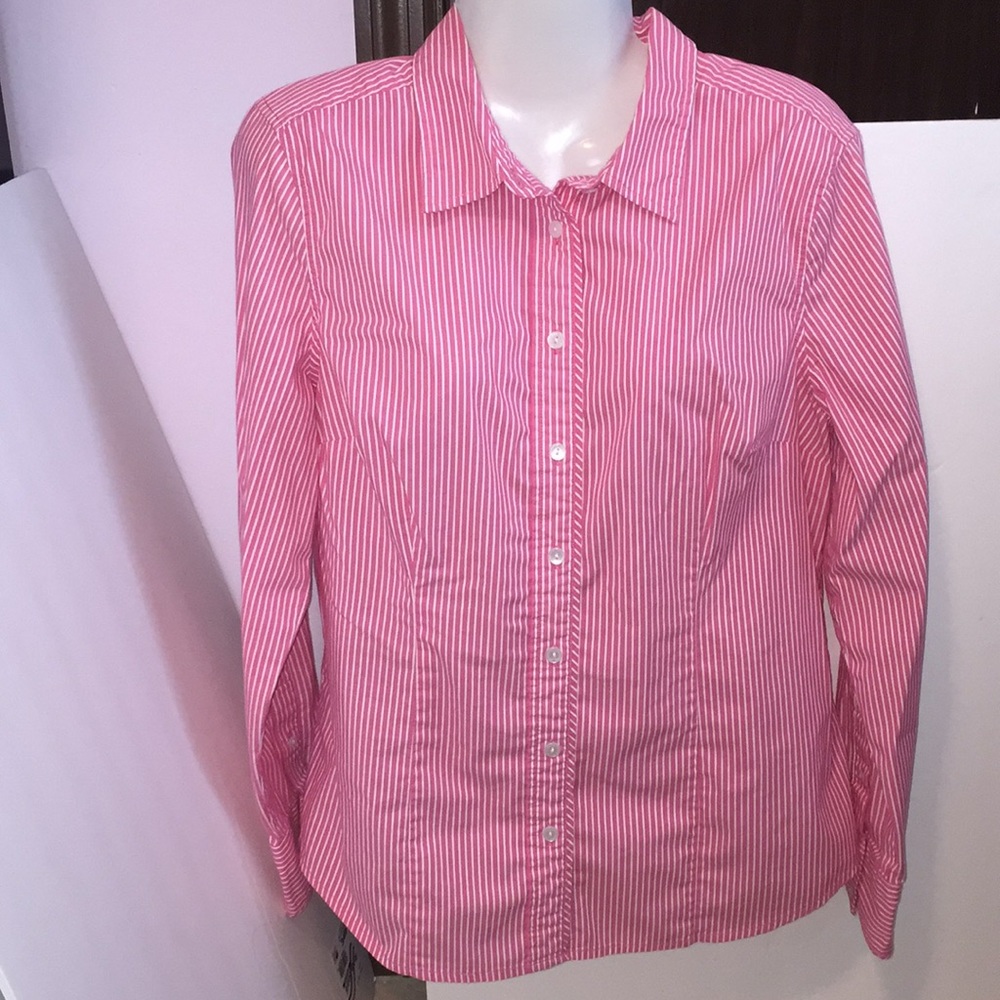 Liz Claiborne Pink and White Striped Button-Down Shirt